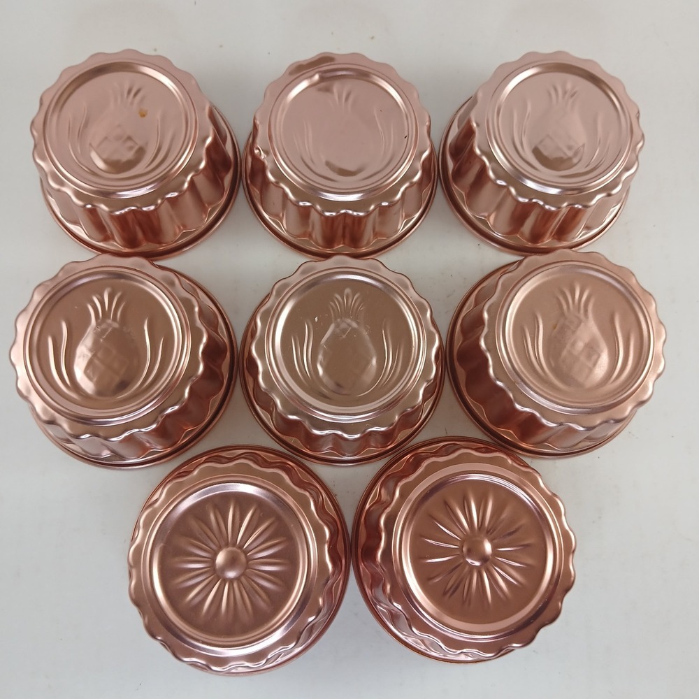 Copper-toned  Vintage Aluminum Individual Tart Jello-O Mold/Pan Set Of 8 3.5"Dia